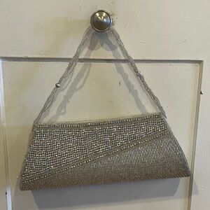 Silver Rhinestone-Embellished Evening Clutch